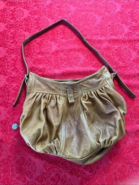 GUSTTO Caramel Brown Leather Hobo Shoulder Bag Y2K Boho Slouchy Purse Repair